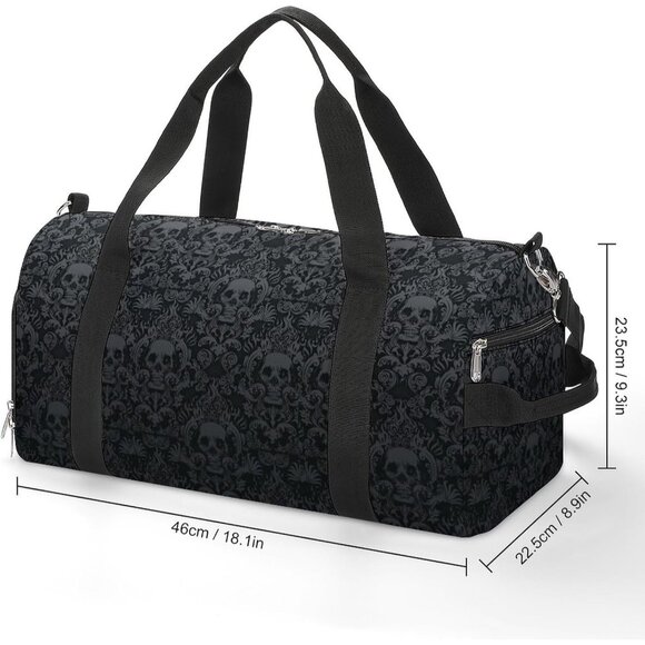Gothic Skull Sport Gym Duffle Travel Bag Water Resistant Shoe Compartment - Picture 2 of 7